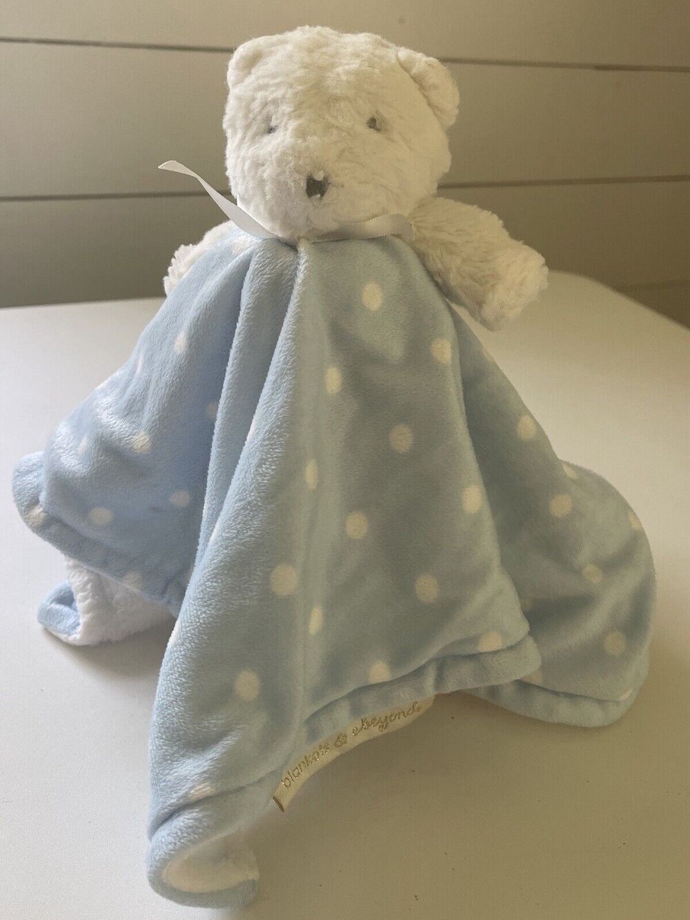 Blankets And Beyond Baby Lovey Teddy Bear Blue White Dot Security Blanket Plush